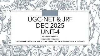 UGC NET DEC 2025 I CLASS &ndash; 1 | COMMERCE | BUSINESS FINANCE &ndash; 04