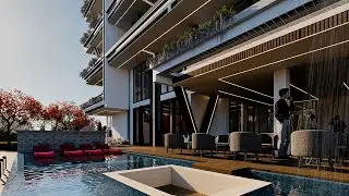 Modern Hotel Design with Attached Infinity Swimming Pool and Unique  Decorative V-shaped Columns