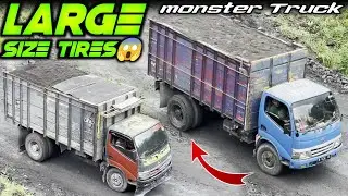 Hino Dutro monster truck stealth big size tires full sand load on heavy duty mine track