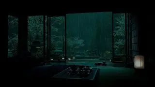 Gentle Rain Sounds in a Dark Bedroom 🌧  Peaceful Japanese Garden Ambience for Deep Sleep