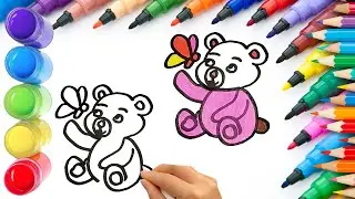 How To Draw cute Bear Drawing, Painting & Coloring For Kids and Toddlers_ Child Art 🐋🌈🎨