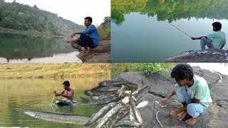 Huk Fishing In Village River/गांव के नदीमें मछली पकड़ने गए ,बहुत बड़ा बाम मछली पकड़ा ।