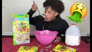 TRYING SOUR PATCH KIDS CEREAL TASTE-TEST AND THIS HAPPENED .. (BEST REACTION)