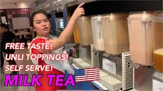 WOW! FREE TASTE,SELF SERVE AND UNLI TOPPINGS MILK TEA!|TAGALOG VLOG