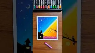 Day & Night Scenery Painting | Oil Pastel #artshorts #easytutorial #acrylicpainting #drawingtutorial