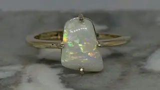 Solid 10k Gold Australian Lightning Ridge Iridescent Wave Opal Ring