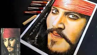 How to Draw Portrait Johnny Depp as Jack Sparrow with Oil Pastel