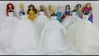 Disney Princess Belle Snow white Ariel Elsa Jasmine Cinderella Barbie Wedding Dresses
