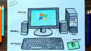 Computer Parts Drawing||How to Draw Desktop Computer Easy||Computer Drawing