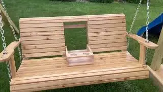 Tangkula 2 Person Hanging Porch Swing, Wooden Hanging Swing Chair for Backyard Deck Garden Natural
