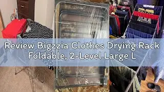 Review Bigzzia Clothes Drying Rack Foldable, 2-Level Large Laundry Drying Rack Collapsible, Stainles