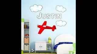 Custom Kids Name Wall Decal - How To Install Vinyl Wall Sticker- Airplane Decor - TTC11