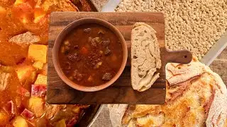 Hearty Beef Vegetable Soup, Chewy Rice Krispie Treats & Flaky Sourdough Croissant Bread
