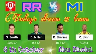 mi vs rr dream 11 team , 20 th match , 6th October