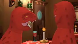 Evil Barney misbehaves at the Australian restaurant