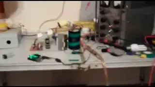 Tesla coil tests with higher power driver and interrupter.