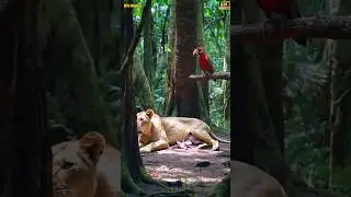 Lioness Gives Birth to a Strange Creature While a Red Bird Watches in Awe! #Lioness #Birth #Jungle