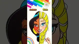 Draw Disney Princesses | Princess Jasmine VS. Elsa Drawing 🌈👸🏿👸🏼#disney #drawing #shorts
