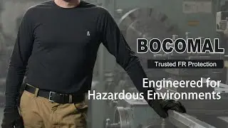 BOCOMAL Men's FR Shirts Crew Neck Flame Resistant 5.5oz Cotton Long Sleeve Workwear UL NFPA2112 CAT2