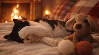 Cozy Purring Cat 🐱 Satisfying  Fireplace 24/7 🪵🔥