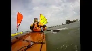 Kayak Sailing with high winds on Lake Erie