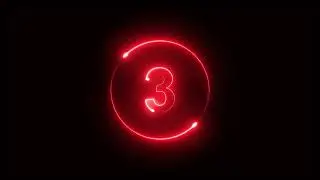Glowing neon countdown text from 5 to 0 animation