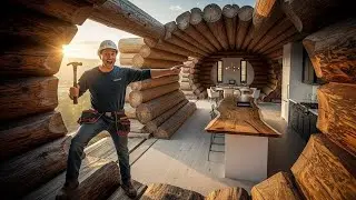 He Built a Modern Home Inside a Giant Log (ASMR)🌧️ Silent Forest Survival Story