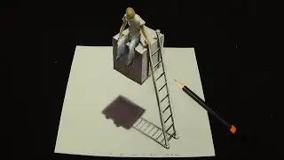 😯How to Draw  Impossible Situation - Drawing 3D Figure & Ladder - Trick Art on Paper