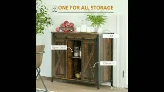 HOMCOM Industrial Chic: Sideboard Buffet Cabinet with Sliding Barn Doors, Adjustable Shelves, Brown