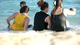 Indian Boys are enjoying with Philippino Girls in Sea Line beach, Qatar