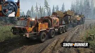 DAN 96400X Hauling Two Giant Caterpillar 745C Trucks Through Deep Mud | SnowRunner | Logitech G29