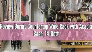 Review Buruis Countertop Wine Rack with Acacia Base, 14-Bottle Modern Freestanding Metal Holder for