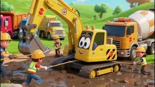 Muddy Construction Site Adventure 🛠️ | Cartoon Trucks + Catchy Kids Song | 3D Animation