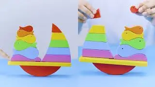 Intelliskills Premium Wooden Rainbow Balancing Ship Stacker