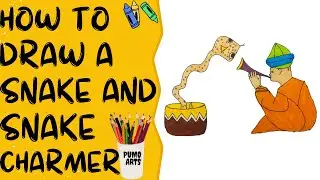 How to draw Snake and Snake Charmer/Easy animal drawing/Pumo Arts