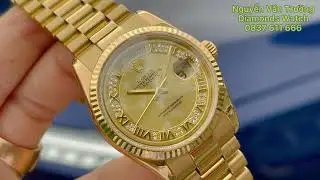 ROLEX DAY-DATE 36MM 18K YELLOW GOLD DIAMOND ROMAN CHAMPAGNE DIAL PRESIDENT WATCH 118238-0126.