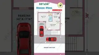 30'x30'' House Plan with Car Parking, 30*30 West Facing House Plan, #2dhouseplan #floorplan #shorts