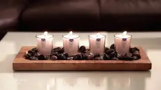 Glass Votive Candles with Wooden Base and Pebbles | Home Decor Product | Candle Decoration for Home