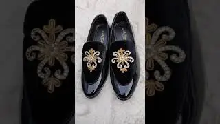 Zardosi hand Work velvet shoe. Available on Mustafa's Exclusive Collection. #fashionableshoe