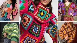 Потрясающие идеи для вязаных крючком разноцветных свитеров/кардиганов.