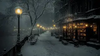 A Quiet Snowy Evening | Dark Bookstore Walks in a Snowy Gothic City | Dark Academia Vibes