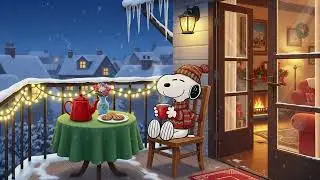 Snoopy’s Snowy Cabin Porch 📖 Cozy Winter Evening ✨ Chill Lofi for Stress Relief