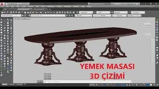 Autocad 3d 14 Kişilik Yemek Masası Çizimi
