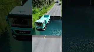 Dump truck vs huge water pit #77 | #carsvswaterpit #doubleflatbedtrailertruckvsspeedbumps