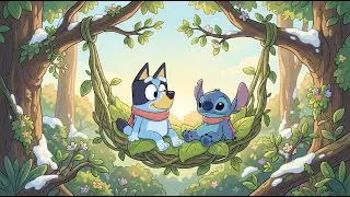 Stitch & Bluey Peaceful Winter Forest Swing ❄️🌿 Cozy Nature Lofi Beats to Study ☕ Soft Green Focus