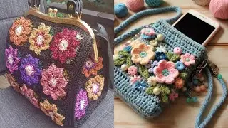 Модные модели сумок, связанных крючком, с яркими узорами из пряжи