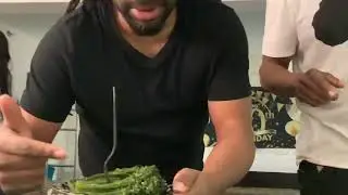 Mann & Head eating some fake broccoli hybrid plant