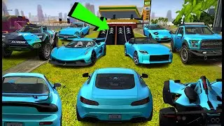 All Blue Cars Stunts Through Ramp 1 Challenge // Extreme Car  Driving Simulator // Cars Gameplay