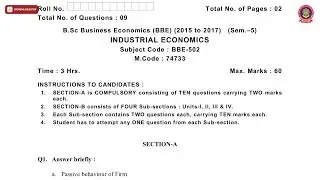 BSC BUSINESS ECONOMICS BBE 5TH SEM INDUSTRIAL ECONOMICS MAY 2019 | PTU