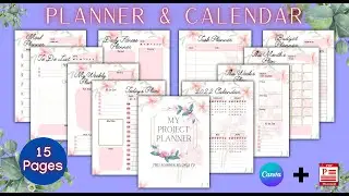 Planner and Calendar Template Bundle for Canva , daily, weekly, monthly planner